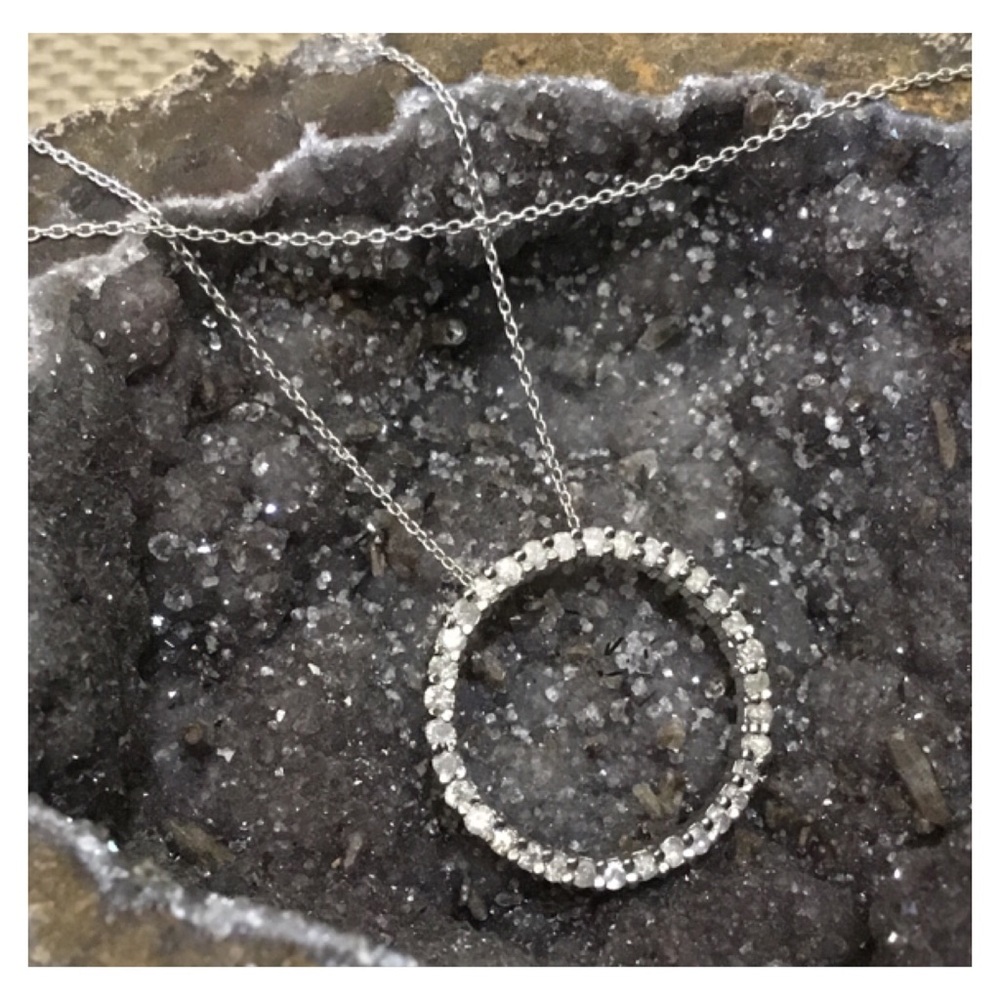Genuine Diamond White Sterling Silver Circle Pendant Necklace